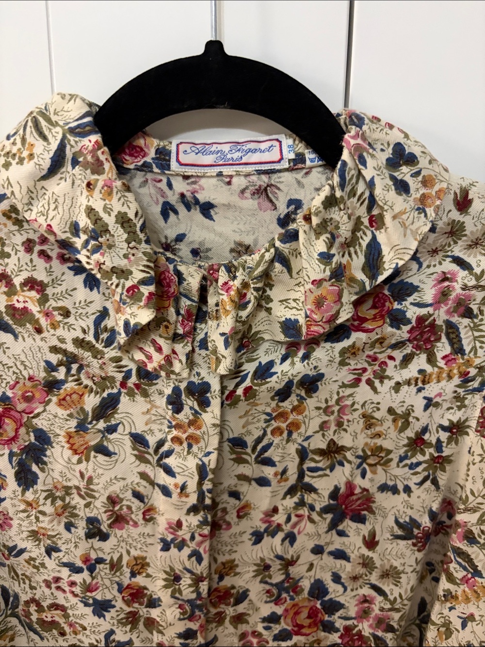 Alain Figaret Coquette Cream Floral Ruffle Collar Women's Blouse Made in France - Picture 3 of 6